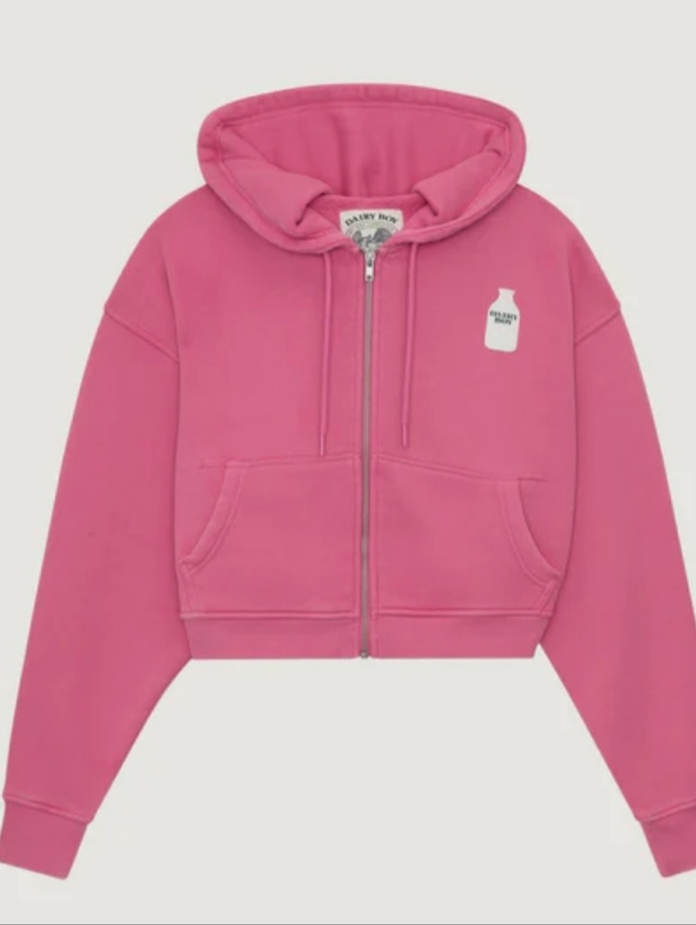 New Dairy Boy Milk Bottle Pink Zip-Up Crop Hoodie M 💙*SOLD OUT EVERYWHERE*💙